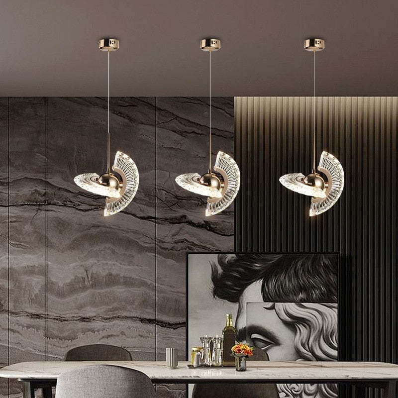 Kristy Nordic Luxury Fan Metal/Acrylic Pendant Light, Gold - Lumpaz