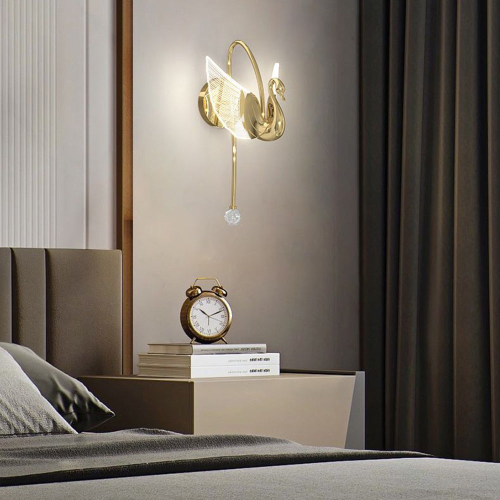 Kady Art Deco Swan Acrylic/Metal Wall Lamp, Gold/Rose Gold - Lumpaz