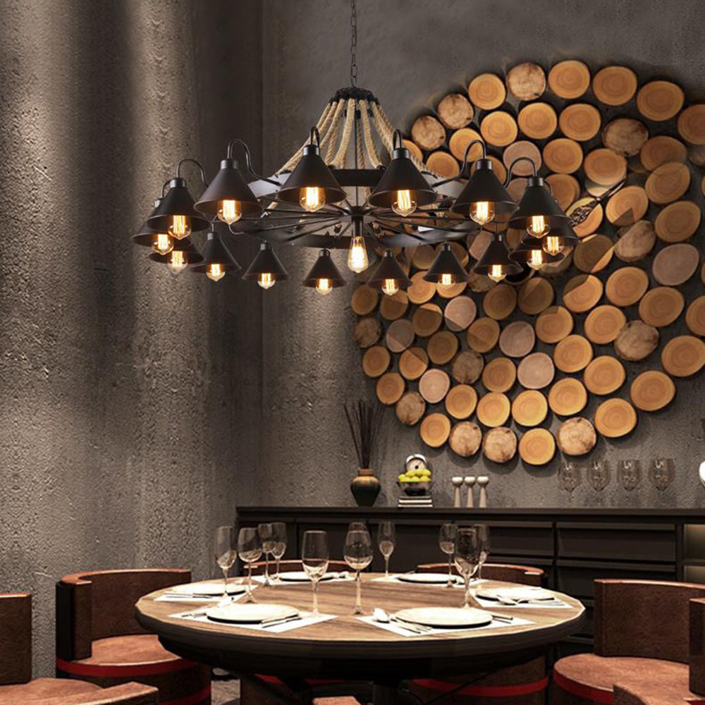 Alessio Vintage Industrial Rope Chandelier Metal Living Room - Lumpaz