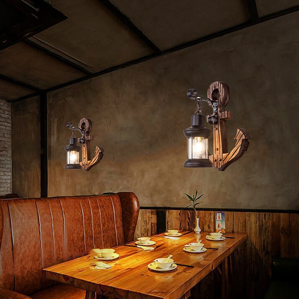 Alessio Wall Lamp Vintage Anchor Black Wooden, Living Room - Lumpaz