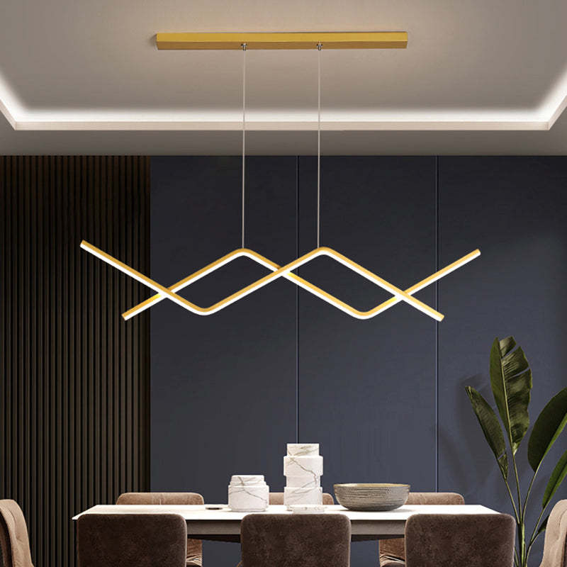 Pendant Light Linear/Double Curve Modern, Metal, Black/Gold, Living Room - Lumpaz