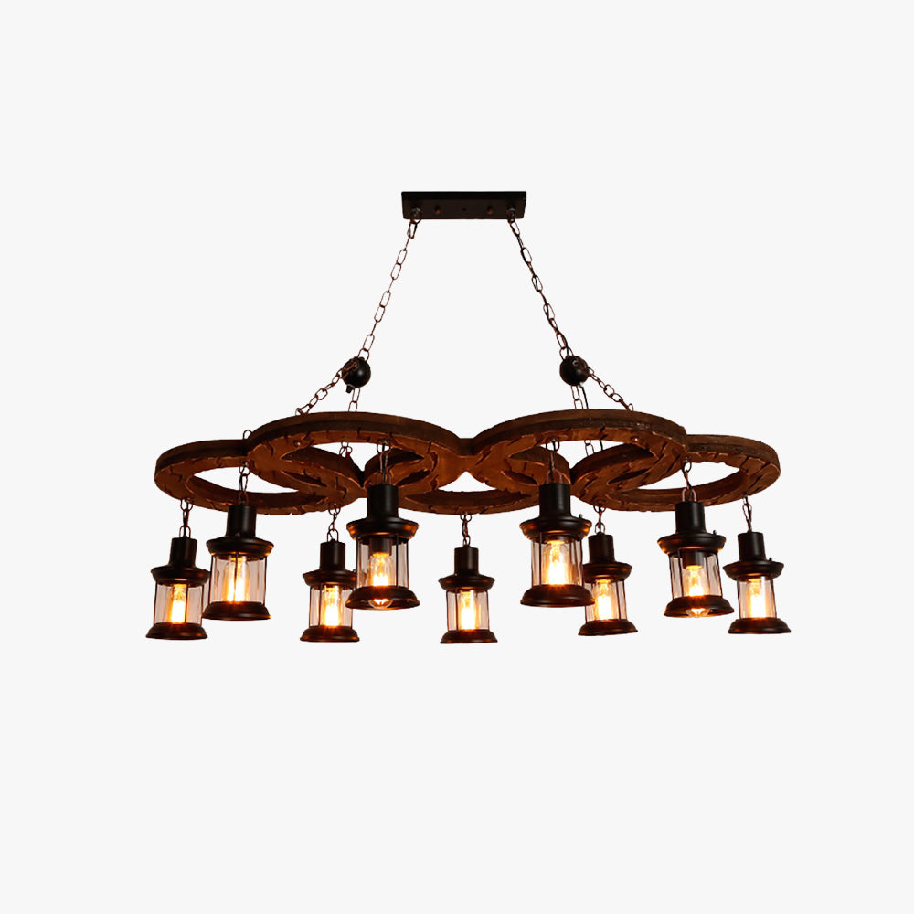 Austin Vintage 5 Ring Metal/Wood Pendant Light, Walnut - Lumpaz