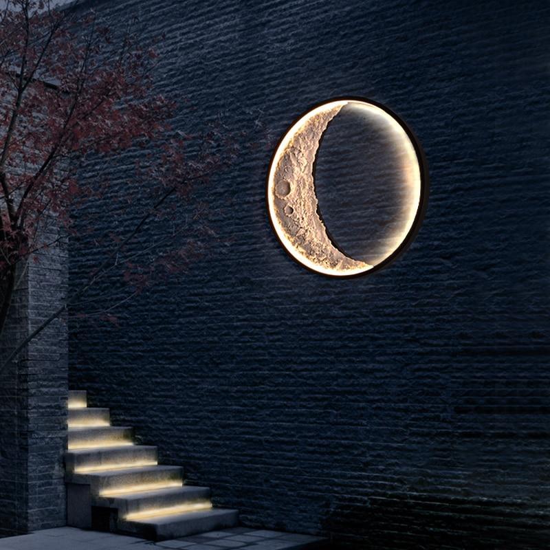 Elif Outdoor Wall Lamp Moon Modern, Led, Black, Courtyard - Lumpaz