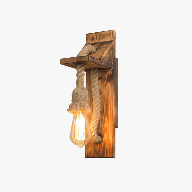 Austin Vintage Rectangular LED Wall Light, Wood/Hemp Rope, Dining Room - Lumpaz