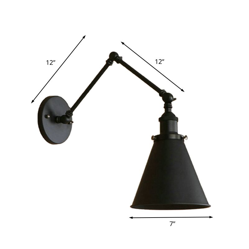 Brady Vintage Adjustable Wall Lamp, Metal, Black/Rust, Living Room - Lumpaz