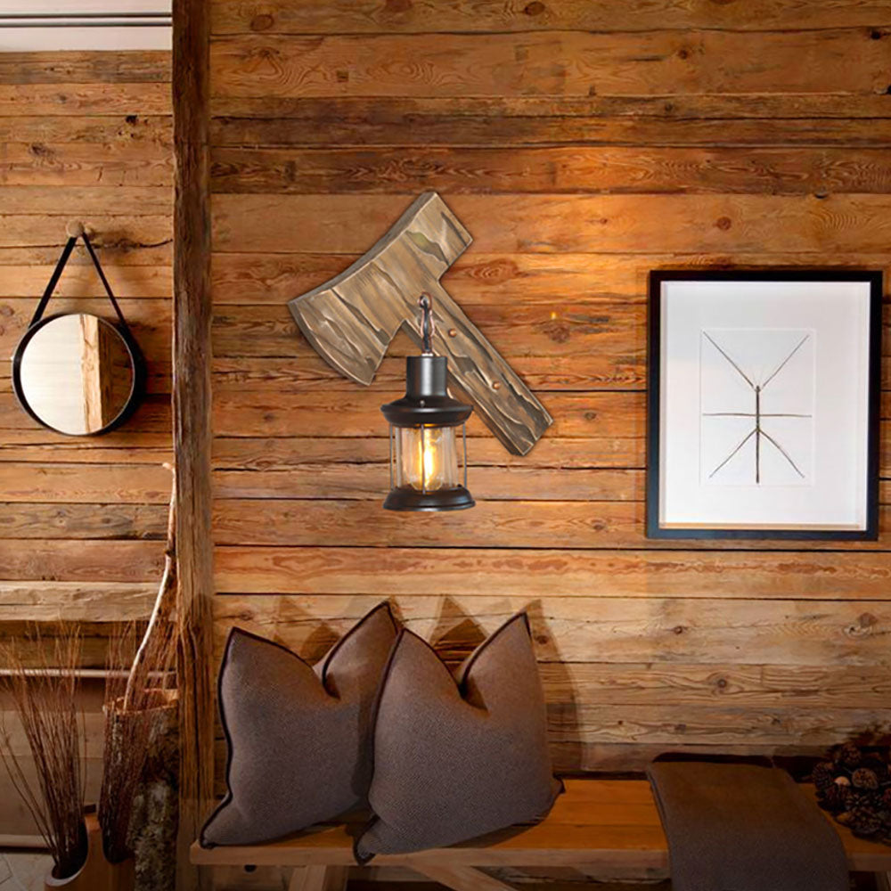 Austin Wall Lamp Hammer Shape Vintage, Wood/Metal, Bedroom - Lumpaz