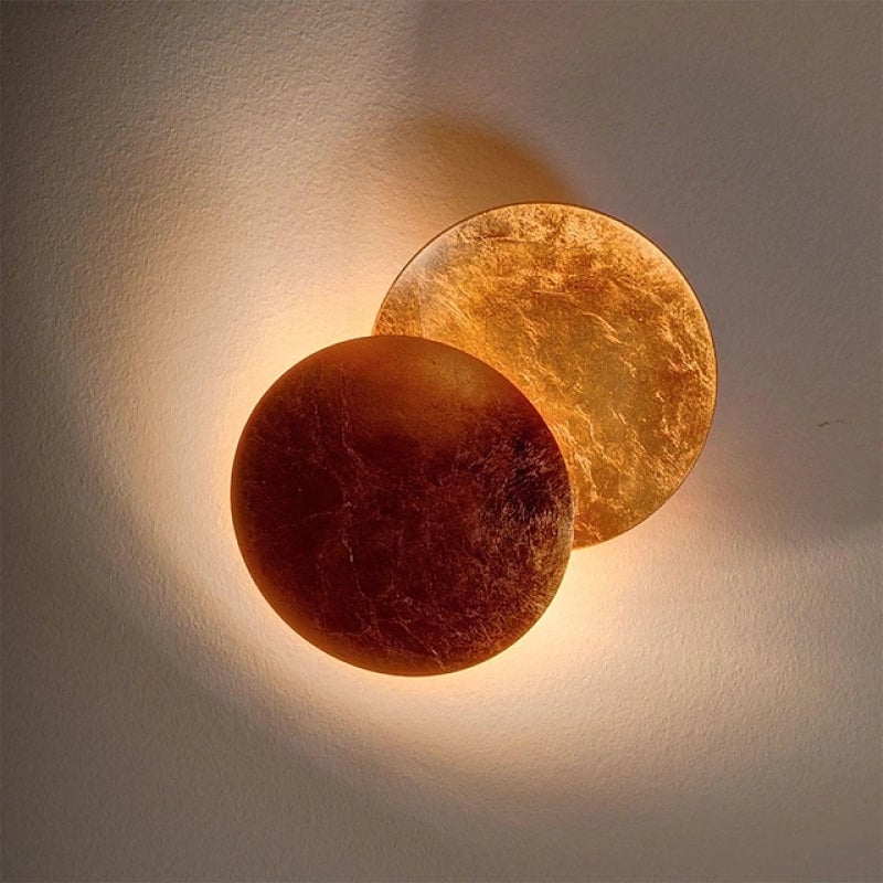 Elif Modern Minimalist Round Moon Eclipse Metal Wall Lamp Red/Bronze/Gold - Lumpaz