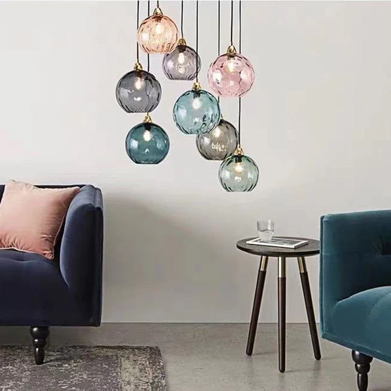 Hailie Colorful Glass Ball Pendant Lights Water Ripple - Lumpaz