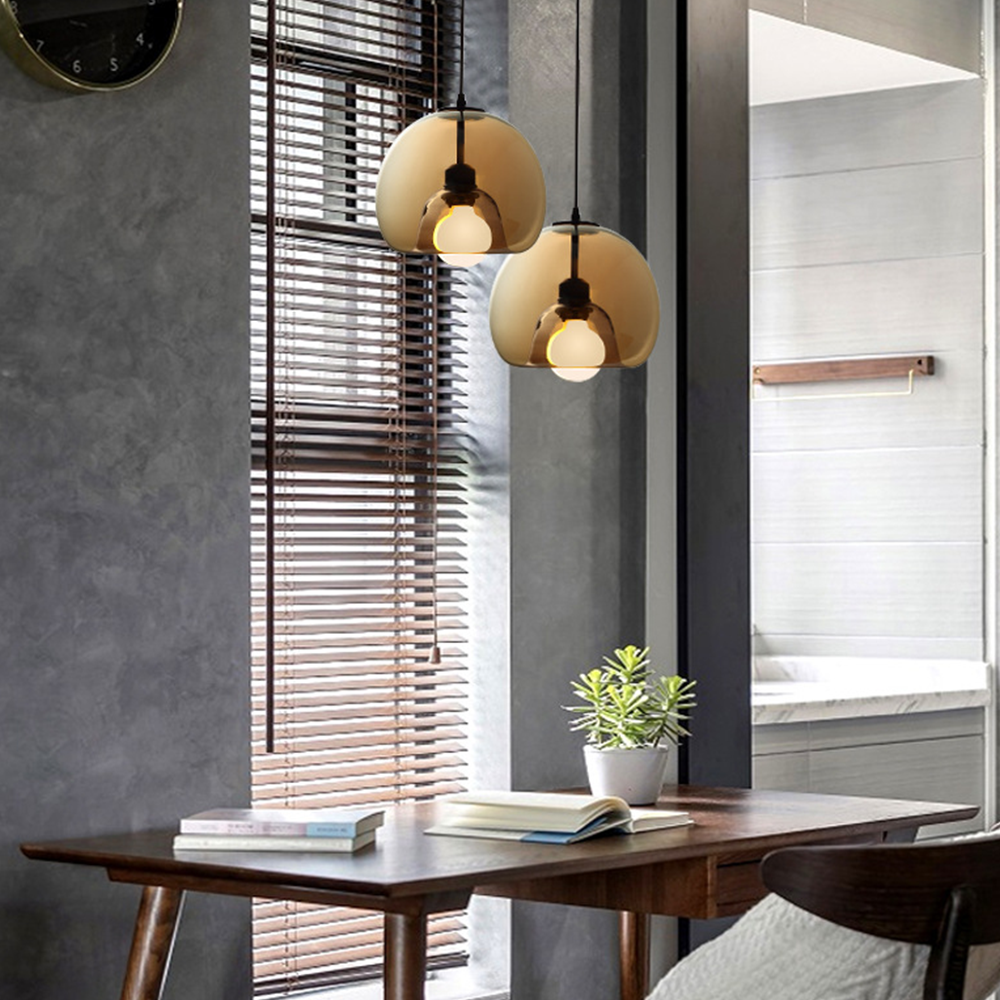 Hailie Modern Globe Glass Pendant Light, Amber/Smoky Gray - Lumpaz