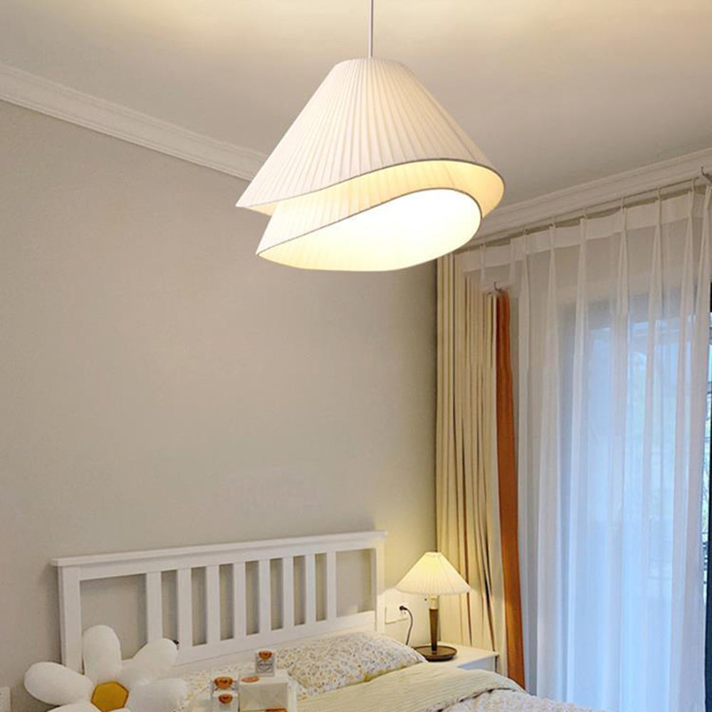 Renée Minimalist Double Overlap Fabric LED Pendant Light, White - Lumpaz