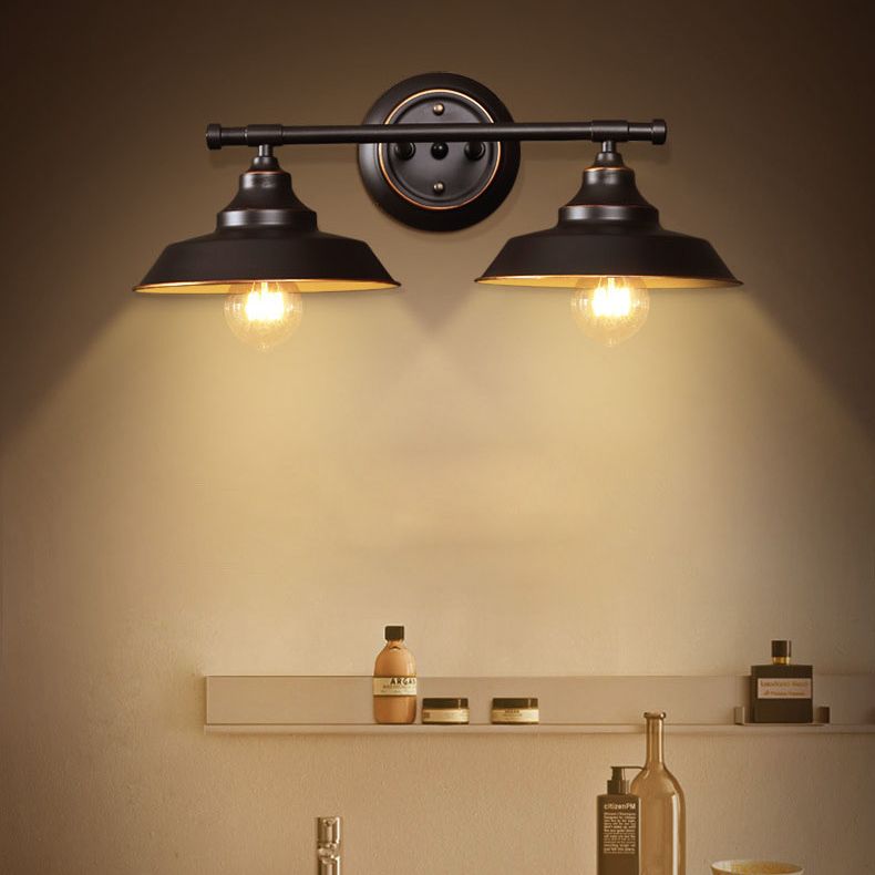 Alessio Retro Bowl-shaped Cast Metal Wall Lamp, Black - Lumpaz