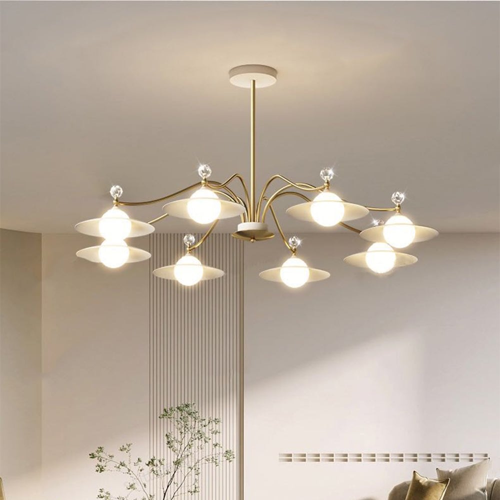 Carins Blown Gold Chandelier, 6/8 Heads, 37.4"/47.2" - Lumpaz