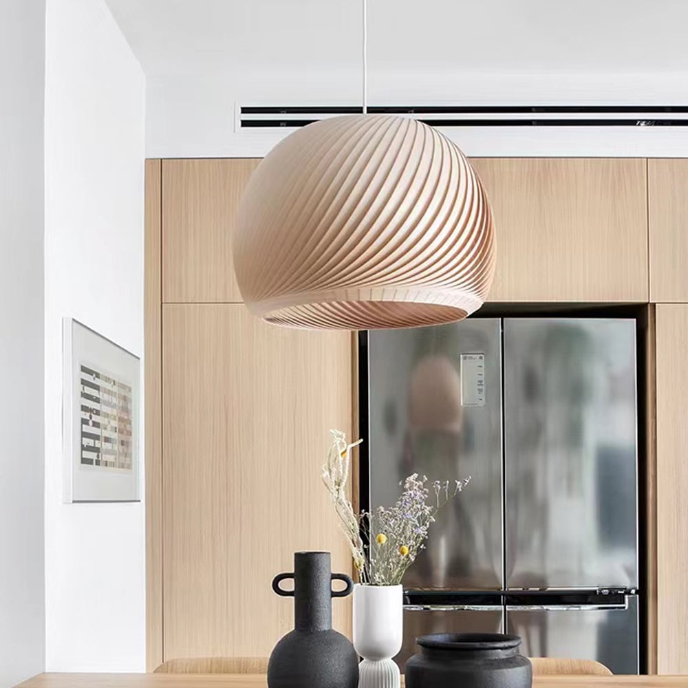 Ozawa Farmhouse Semi Metal Pendant Light, Brown/Wood - Lumpaz