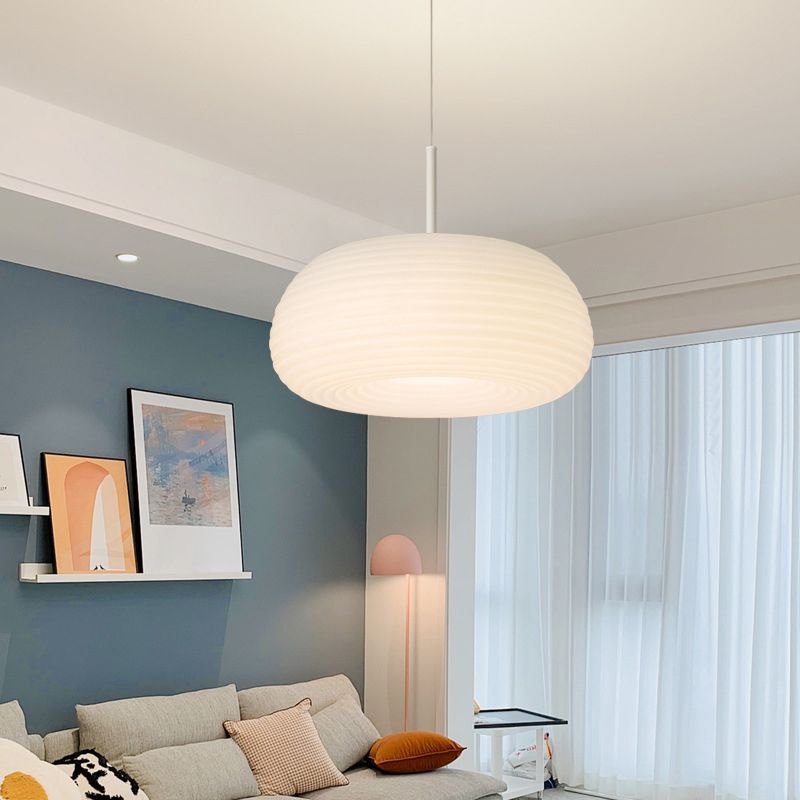 Renée Drum Shape White Pendant Light, Metal & Acrylic - Lumpaz