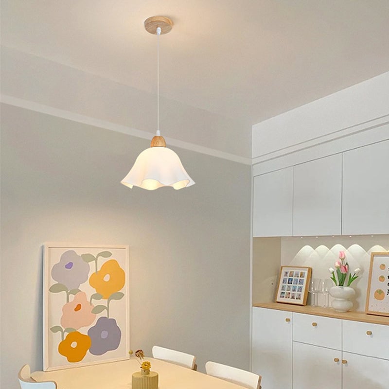 Ozawa Minimalist Flower Acrylic/Wood Pendant Light, White - Lumpaz