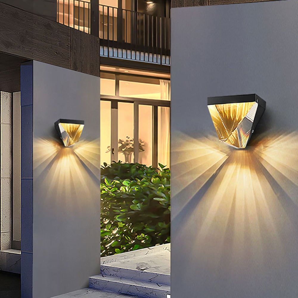 Orr Waterproof Diamond Shape Metal/Crystal Outdoor Wall Lamp, Gold/Black - Lumpaz