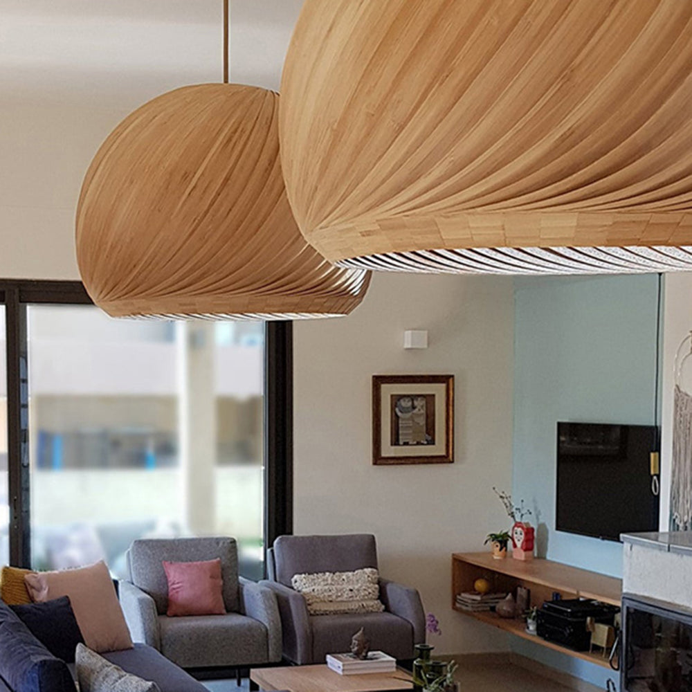 Ozawa Farmhouse Semi Metal Pendant Light, Brown/Wood - Lumpaz