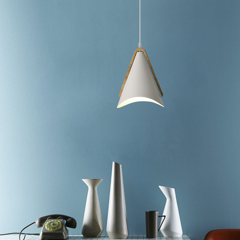 Morandi Modern Cone Pendant Light, Wood/Metal - Lumpaz