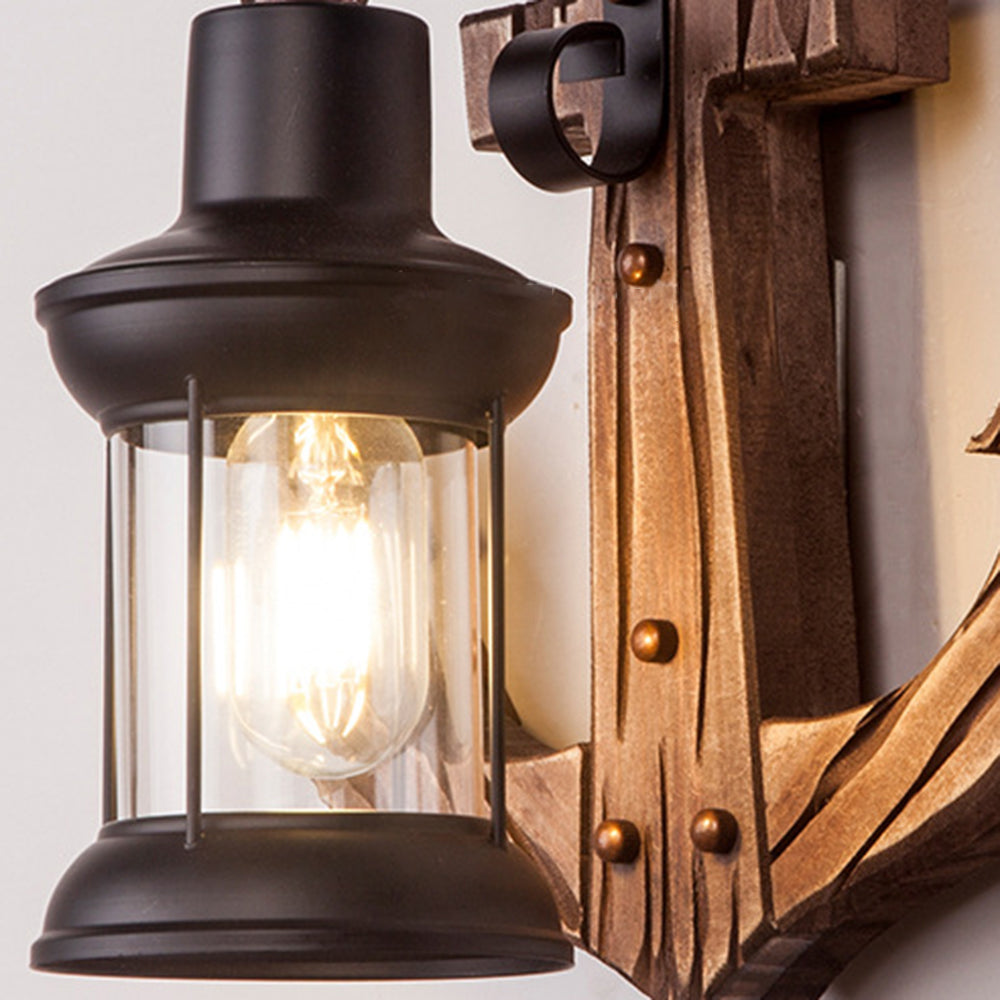 Austin Anchor Lantern Wall Lamp, Vintage/Antique, Wood, Bedroom - Lumpaz