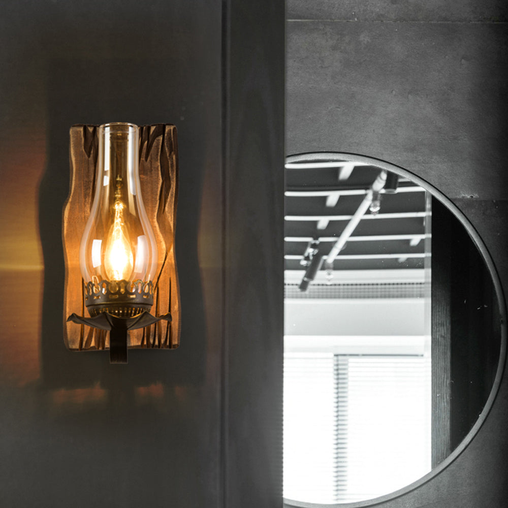 Austin Wall Lamp Vintage Candle Wooden Glass, Bedroom - Lumpaz