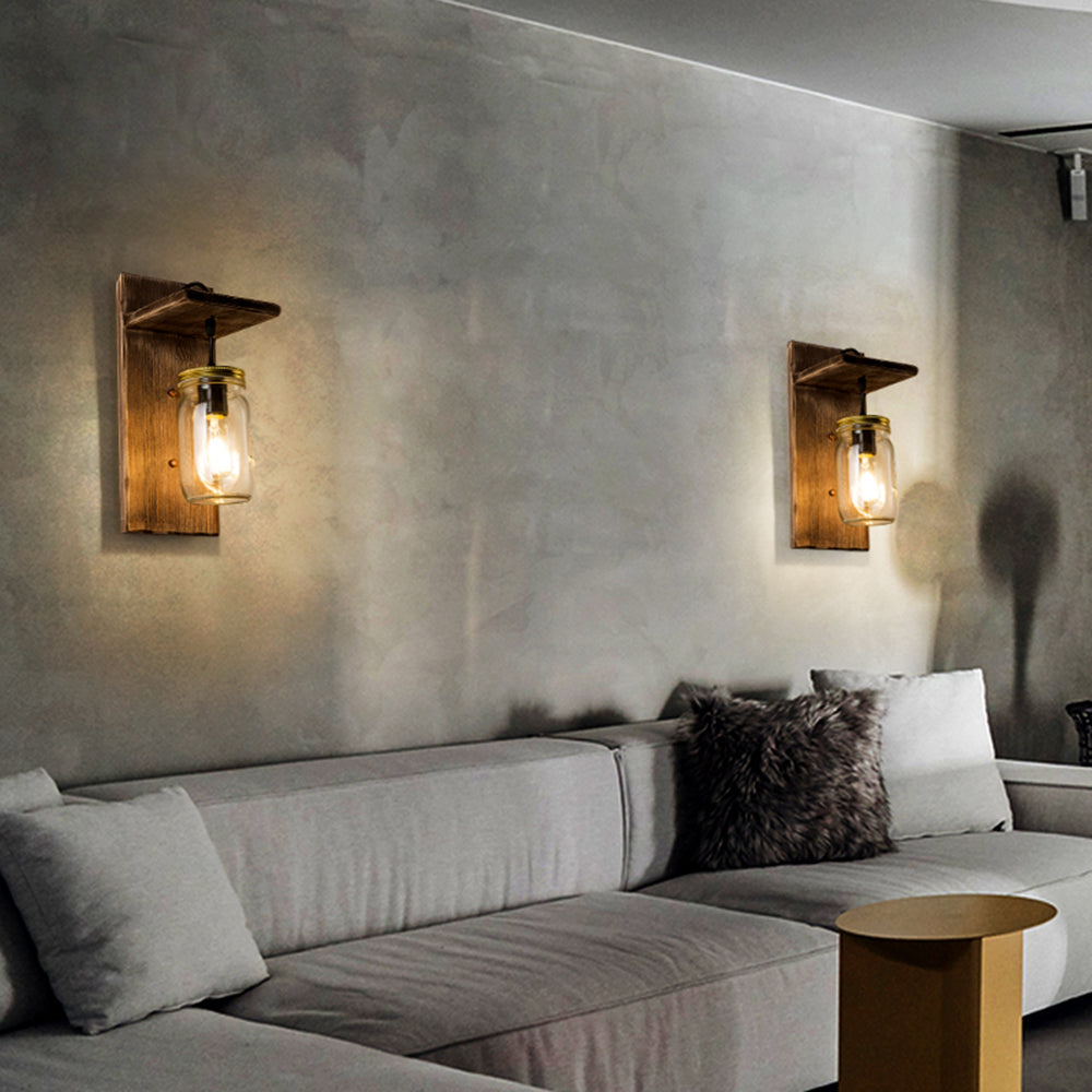 Austin Vintage Jar Shape Wood Metal Wall Lamp - Lumpaz