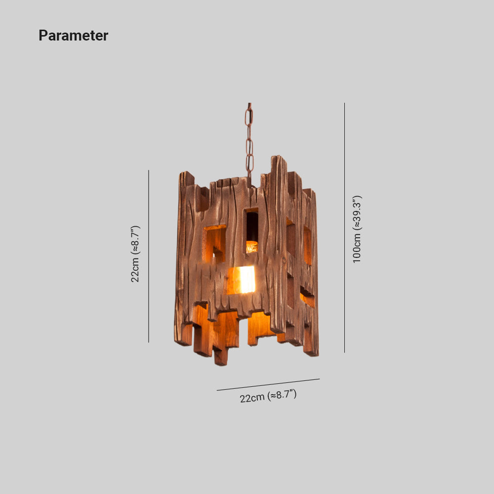 Austin Retro Rectangular  Metal & Wood  Pendant Light, 8.7" - Lumpaz