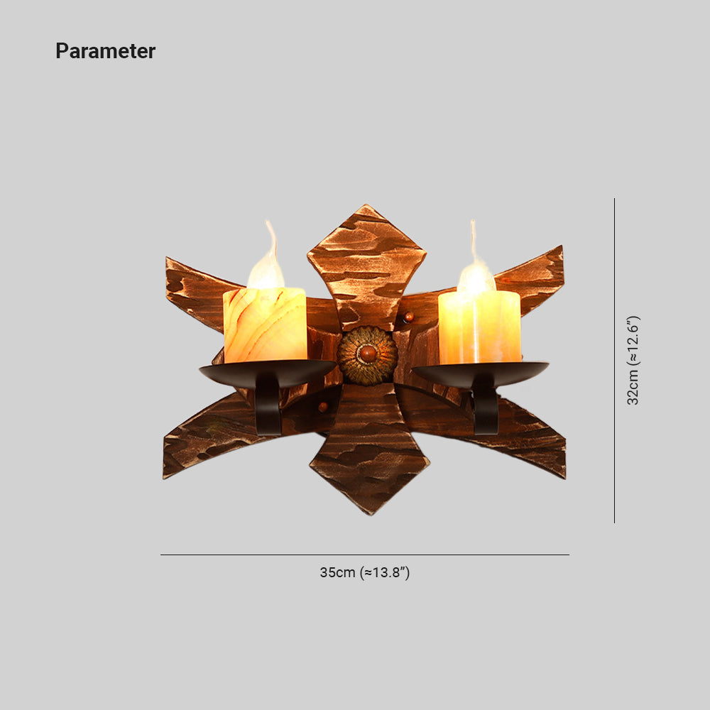 Austin Wall Lamp Decorative Vintage Candle Double Light Wooden, Bedroom - Lumpaz