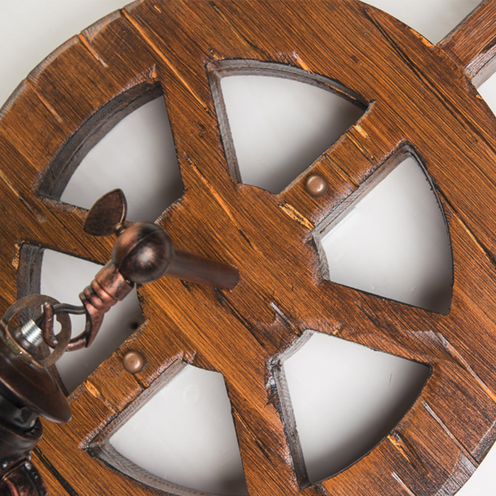 Austin Wall Lamp Retro Rudder Lantern Brown Wooden, Bedroom - Lumpaz