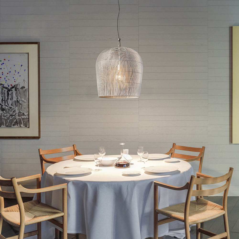 Ritta Wabi Sabi Bird Cage Rattan/Metal Pendant Light, Black/White - Lumpaz