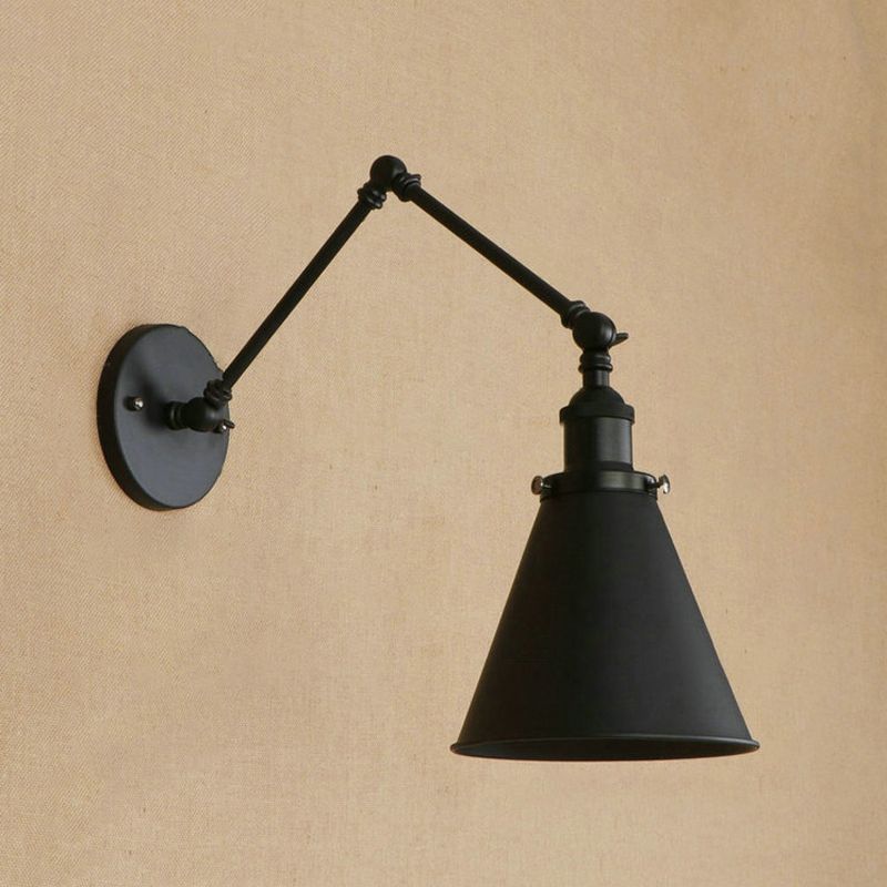Brady Vintage Adjustable Wall Lamp, Metal, Black/Rust, Living Room - Lumpaz