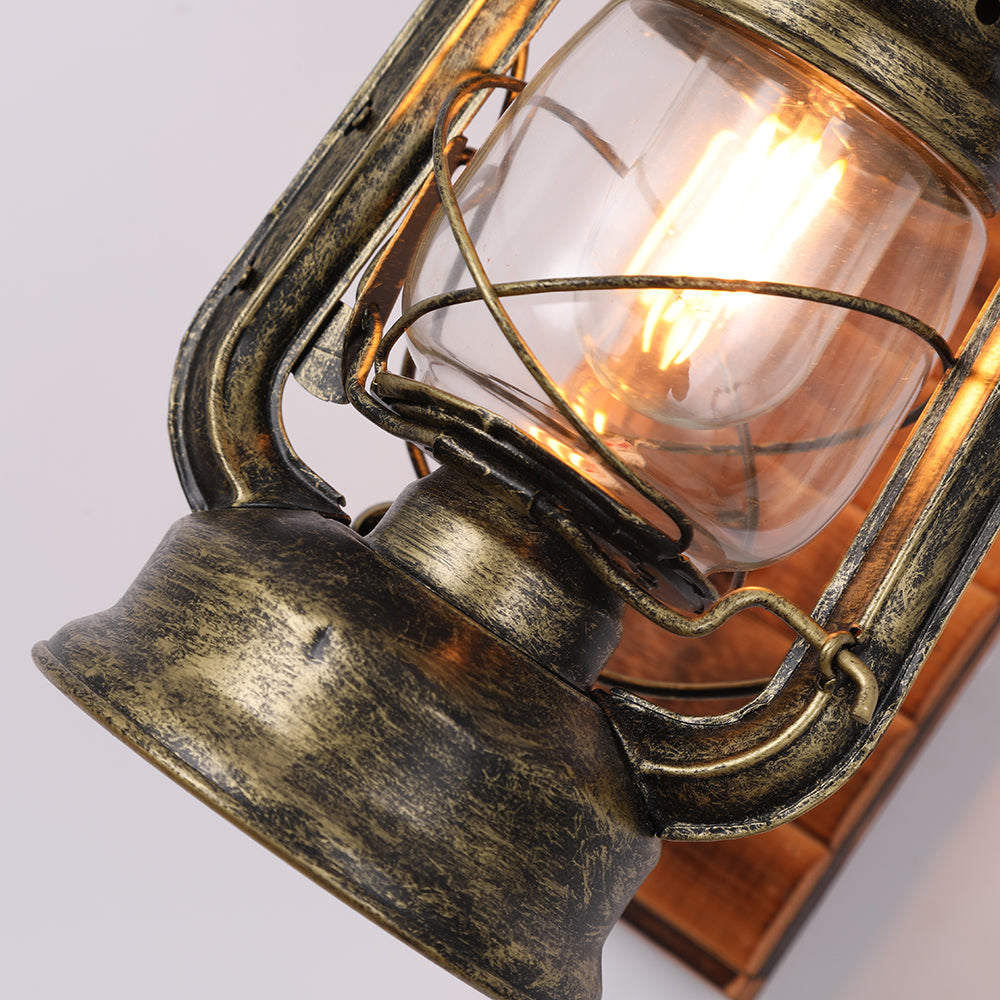 Austin Lantern Bedroom Wall Lamp, Metal/Wood, Restaurant - Lumpaz