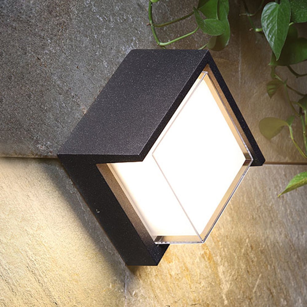 Orr Modern Round/Rectangular Metal/Acrylic Outdoor Wall Lamp, Black - Lumpaz