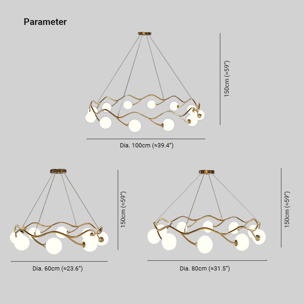 Valentina Modern Designe Wave Metal/Glass Pendant Light, White/Gold - Lumpaz