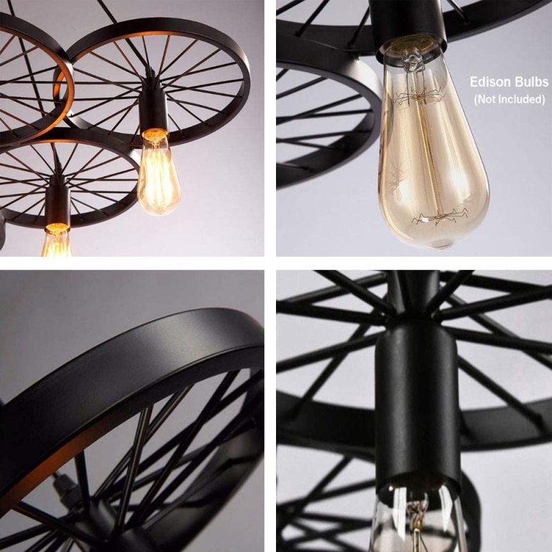 Alessio Retro Industrial Wagon Wheel Metal Pendant Light, Black/Rust - Lumpaz