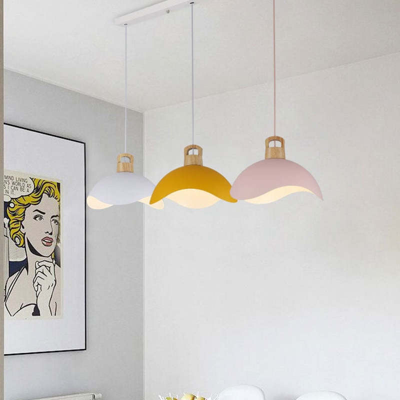 Morandi Colorful Shade Single Pendant Lights, Wood & Metal - Lumpaz