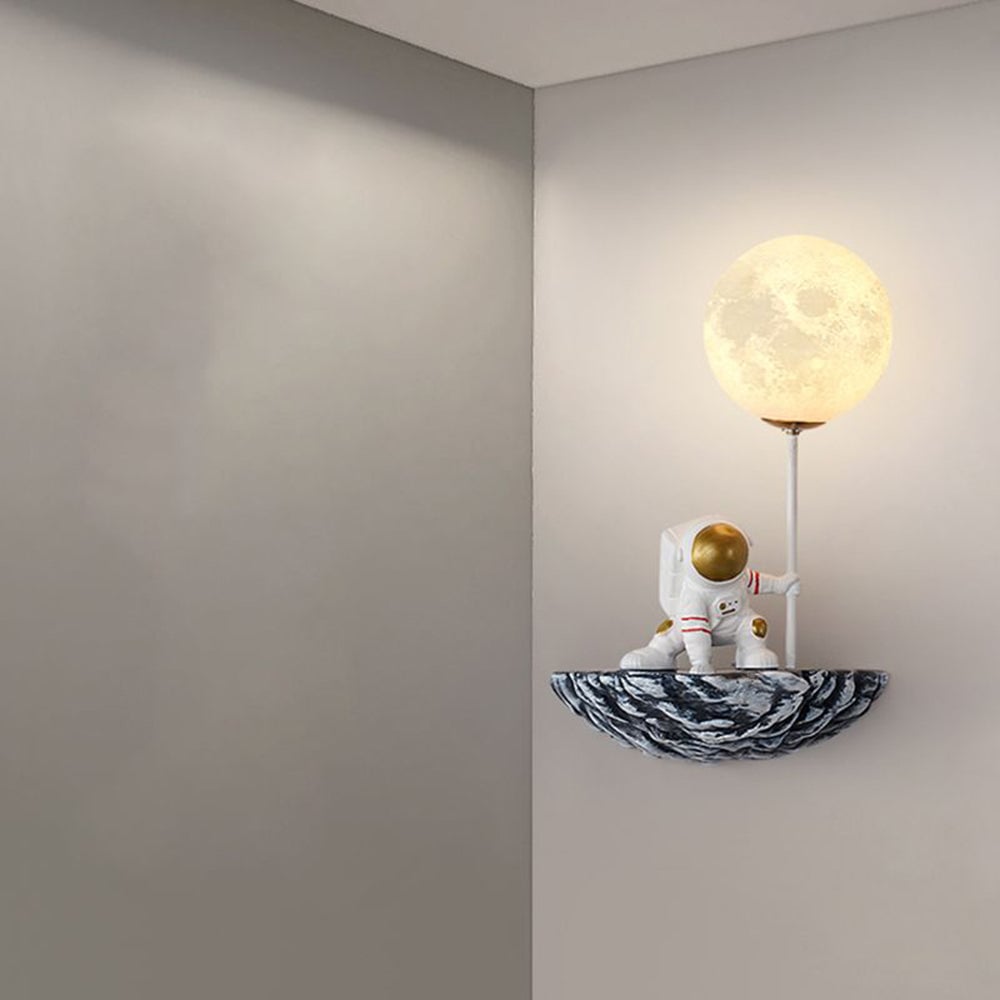 Fateh Decorative Astronaut Glass/Acrylic Wall Lamp, White/Blue-White - Lumpaz