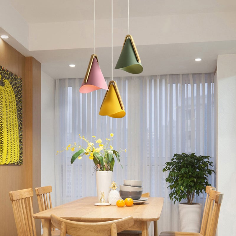 Morandi Modern Cone Pendant Light, Wood/Metal - Lumpaz