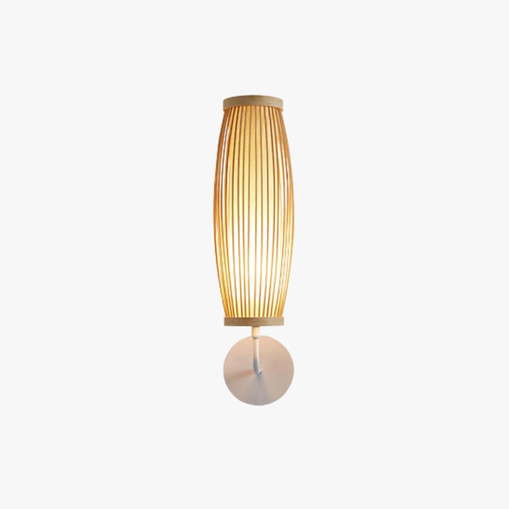 Muto Japanese Cylindrical Rattan Wall Lamp Bamaoo Bedroom - Lumpaz