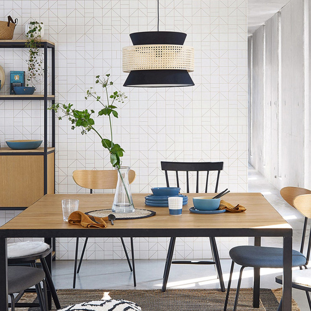 Ritta Retro Rattan/Fabbric Pendant Light, Dark Green - Lumpaz