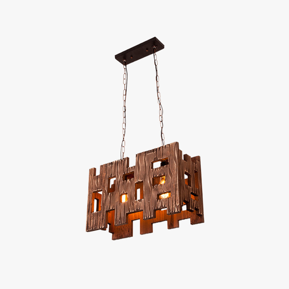 Austin Rectangular Metal & Wood Pendant Light, 19.6" - Lumpaz