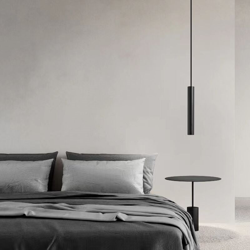 Edge Minimalist Cylinder Black Pendant Light, 9"/11" - Lumpaz