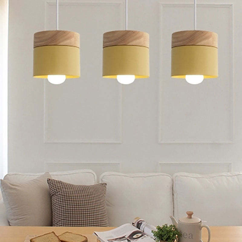 Morandi Modern Can Shape Metal/Wood Pendant Light - Lumpaz