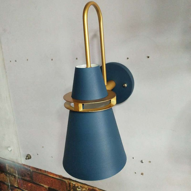 Morandi Modern Cone Metal Wall Lamp, Black/White/Blue - Lumpaz