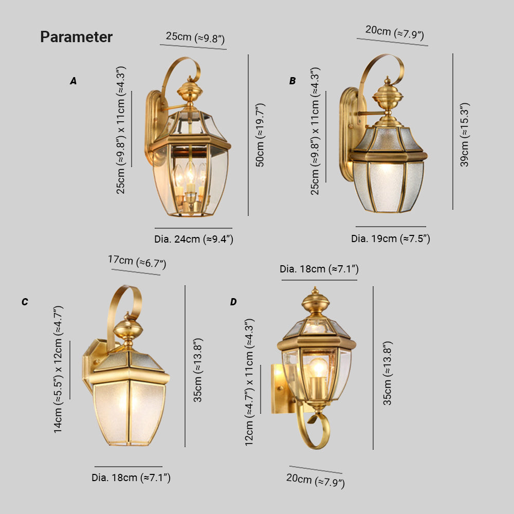 Alessio Vintage Lantern Metal Outdoor Wall Lamp, Gold - Lumpaz