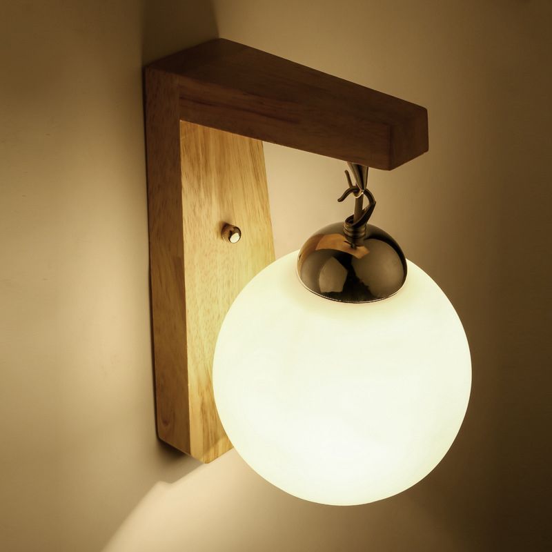 Ozawa Nordic Globe Glass/Wood Vanity Wall Light, Living Room - Lumpaz