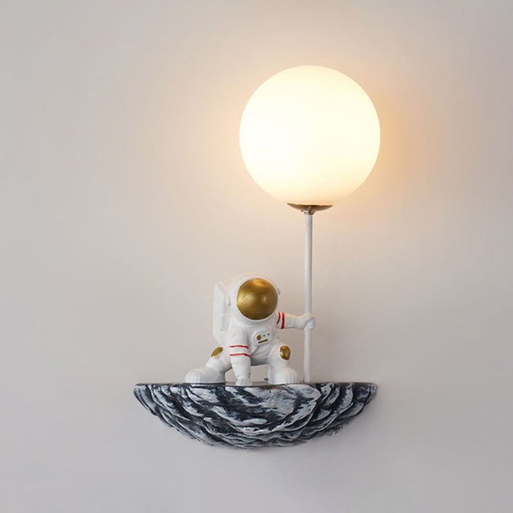 Fateh Decorative Astronaut Glass/Acrylic Wall Lamp, White/Blue-White - Lumpaz