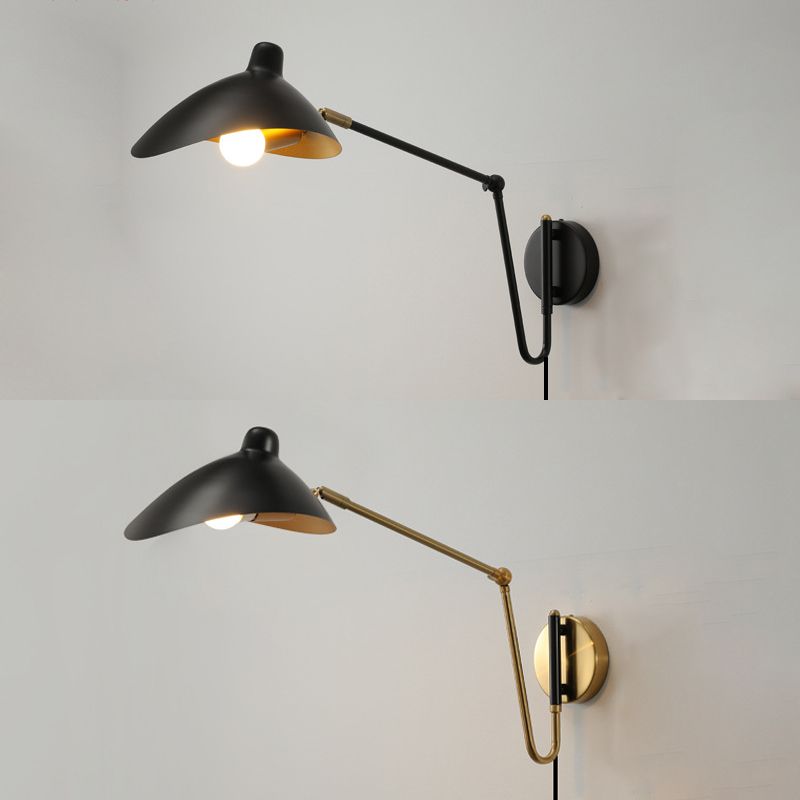 Brady Industrial Swing Arm Vanity Wall Lamp, Black/Gold - Lumpaz