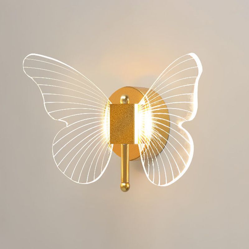 Kady Cute Butterfly Metal Wall Lamp, Gold - Lumpaz