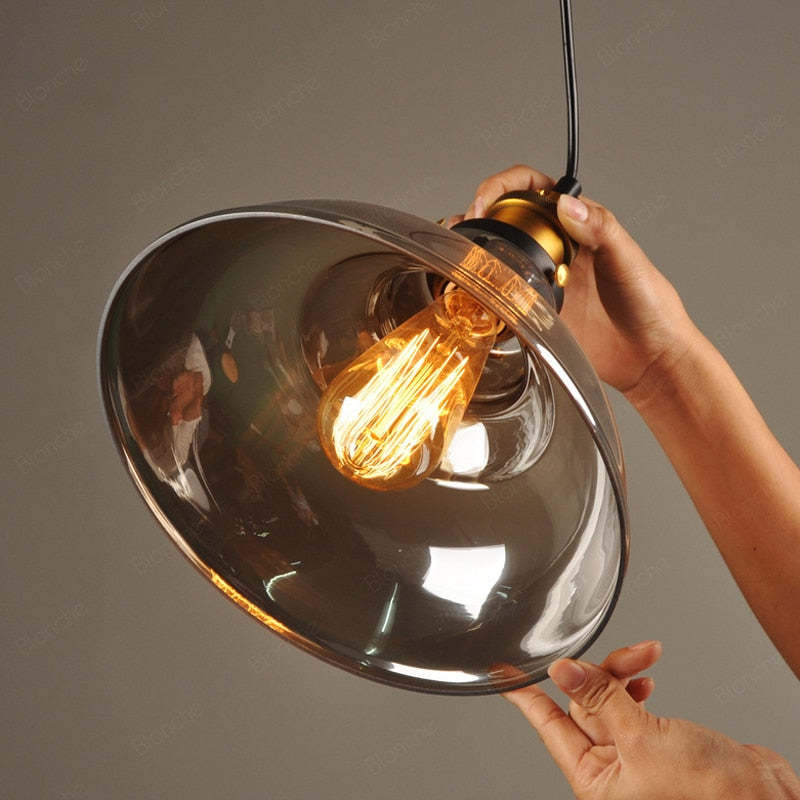 Levy Industrial Metal/Glass Pendant Light Clear/Amber/Smoke Gray Dining Room - Lumpaz