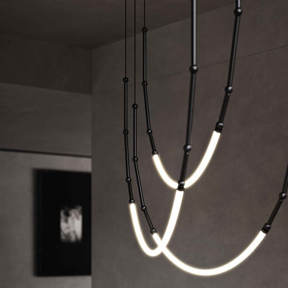 Edge Modern Linear Metal/Silicone Pendant Light, Black - Lumpaz